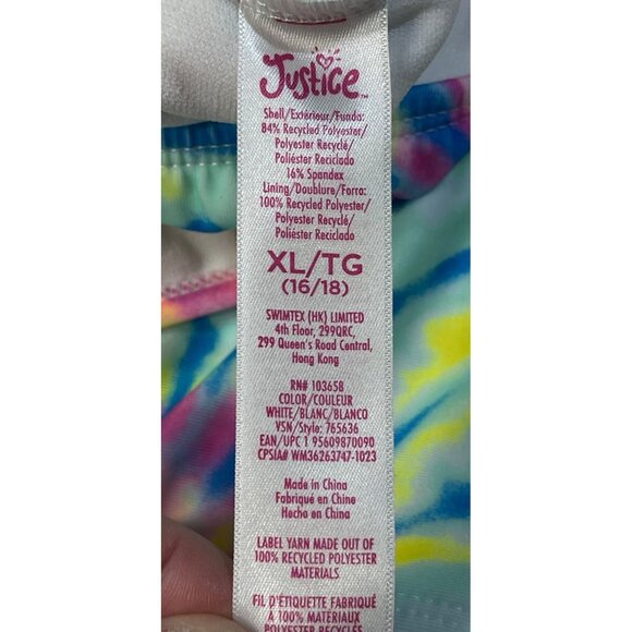 Justice Girls Tie-Dye 1 Shoulder Cut Out Swimsuit XL (16/18) UPF 50+ Swimwear - Picture 10 of 11